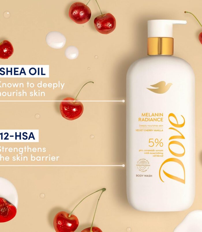 Dove Body Wash Melanin Radiance Nourishes for restored radiance 5% pro-ceramide serum with nourishing oil blend 18.5 oz4