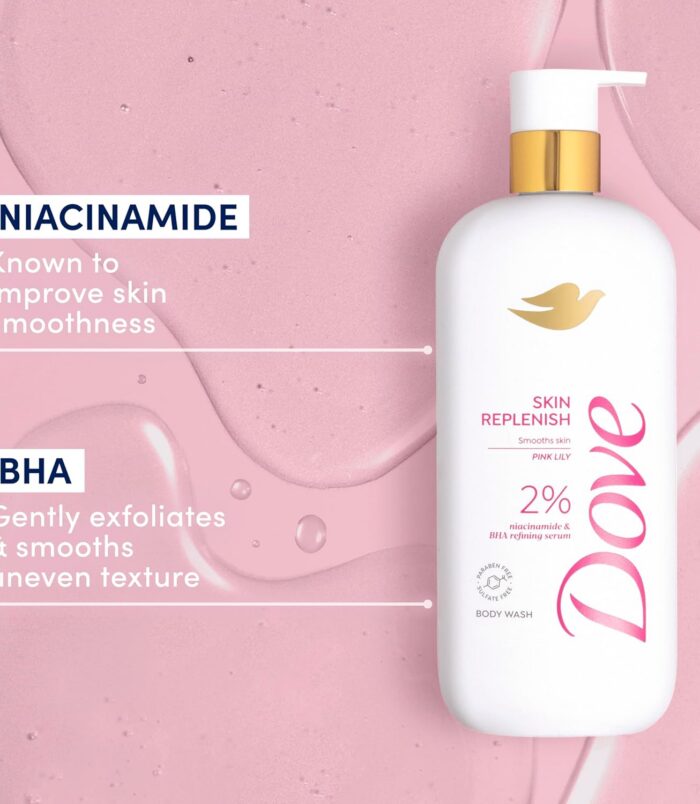 Dove Serum Body Wash Skin Replenish smooths skin with Niacinamide & BHA Serum 18.5 Fl Oz3 Dove Serum Body Wash Skin Replenish smooths skin with Niacinamide & BHA Serum 18.5 Fl Oz3