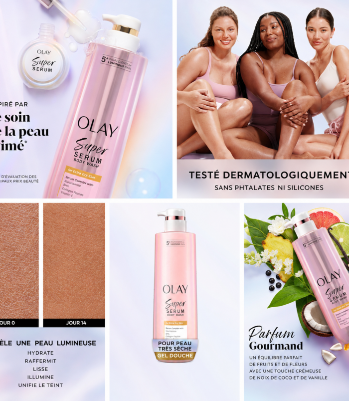 alt="Ingrédients du gel douche Olay pour peau sèche"